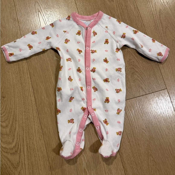 Ralph Lauren Newborn Footed Onesie Pink Teddy Bear Baby Pajamas Classic Preppy - Picture 2 of 4